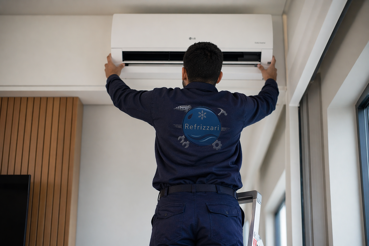 Técnico instalando ar-condicionado
